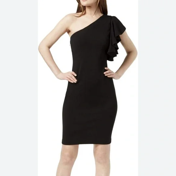Calvin Klein Ruffled One-Shoulder Dress - Black 8
